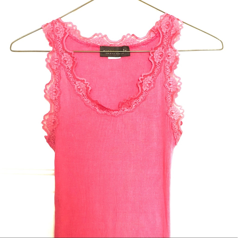 Rosemunde Copenhagen Silk Top with Lace in Pink